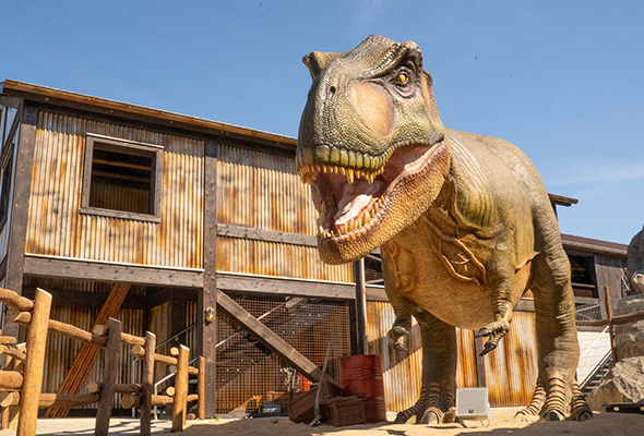 Megalosaurus i køen til  T-Rex Family Coaster