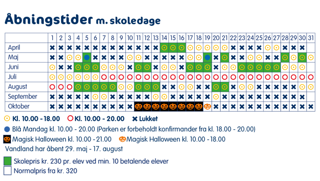 Åbningstider med skoledage i 2025